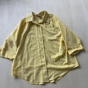 Sue Scott Shirt Womens Small Yellow Button Up 3/4 Sleeve Collared Top Casual